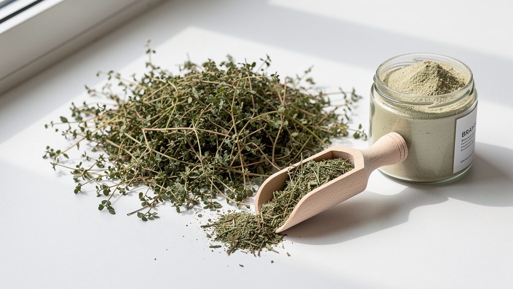 Dried Brahmi herb and powder