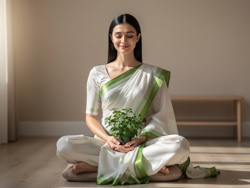 Woman holding a Brahmi plant