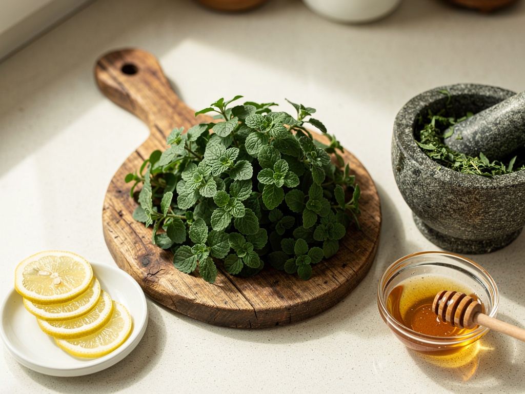 Preparing Brahmi leaves in the kitchen
