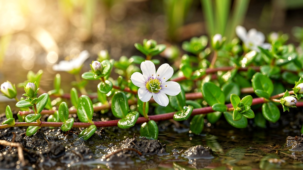 Brahmi plant growing in a natural wetland habitat