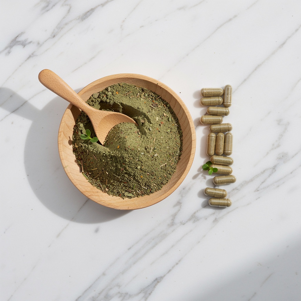 Brahmi powder in a bowl for research