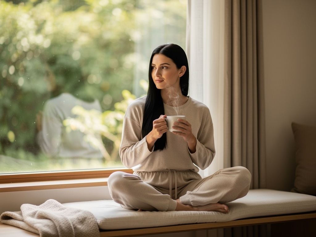 Woman enjoying a cup of Brahmi tea
